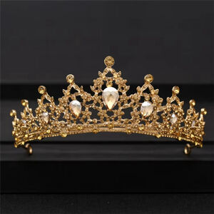 Gold Teardrop Tiara / Crown Crystal Rhinestone Bridal Hair Accessories NWT